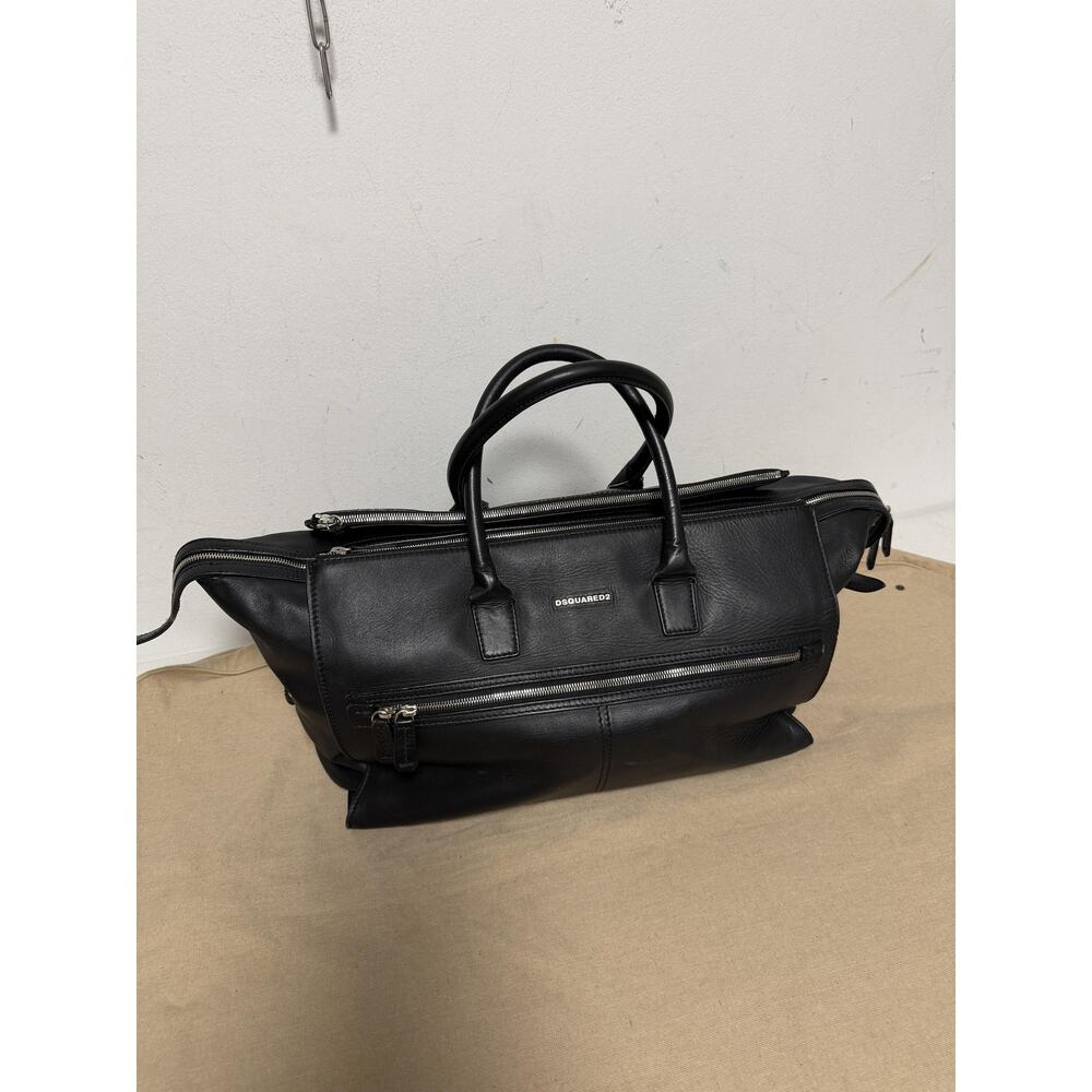 Dsquared2 Duffle Bag Mens Large Black Leather Travel Weekender Made In Italy